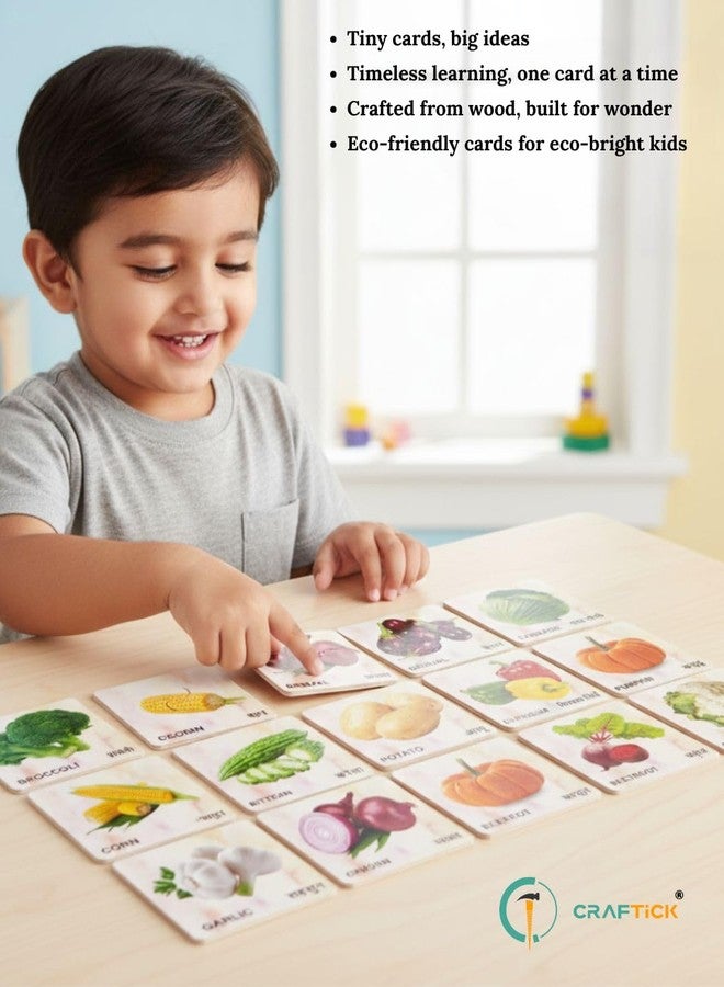 Craftick® Vegetables Wooden Flash Cards Hindi English Language for Kids | Easy & Fun Preschool Learning Activities | Educational Toys for 2+ Year Olds | Flash Cards for Kids - Image 5